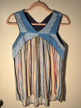 Anthropologie One September Boho Striped Sleeveless V-Neck Tank Top Blouse